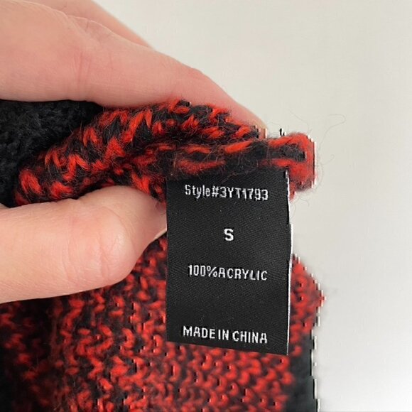 FASHION NOVA Plaid for You Sweater Black Red Mock Neck Cropped Crop Boxy Small S - Picture 9 of 12